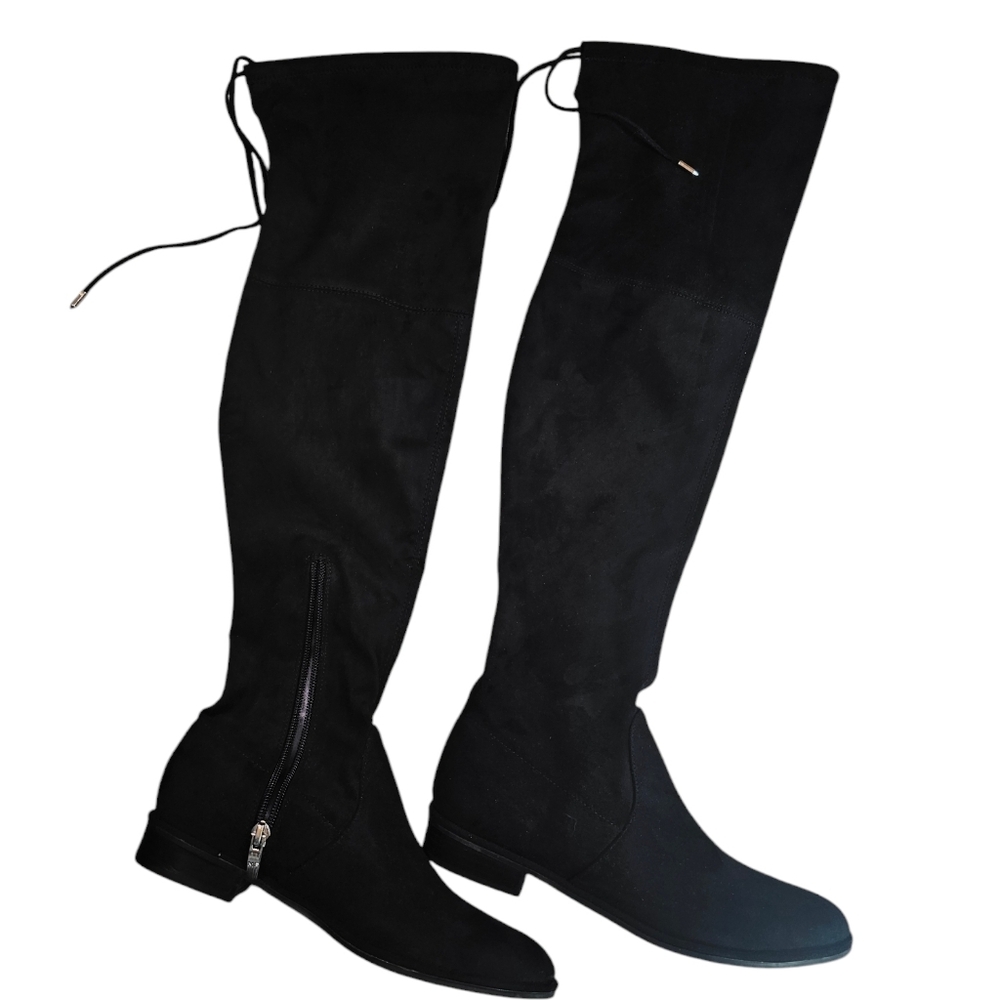 Marc Fisher Ladies Black Over The Knee Boot Faux Suede Sz 6.5M Side Ankle Zip